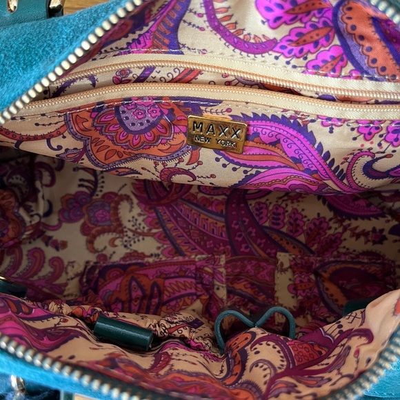 Maxx NY Forest Green Suede 4 Pocket Handbag Shoulder Bag - Picture 5 of 6